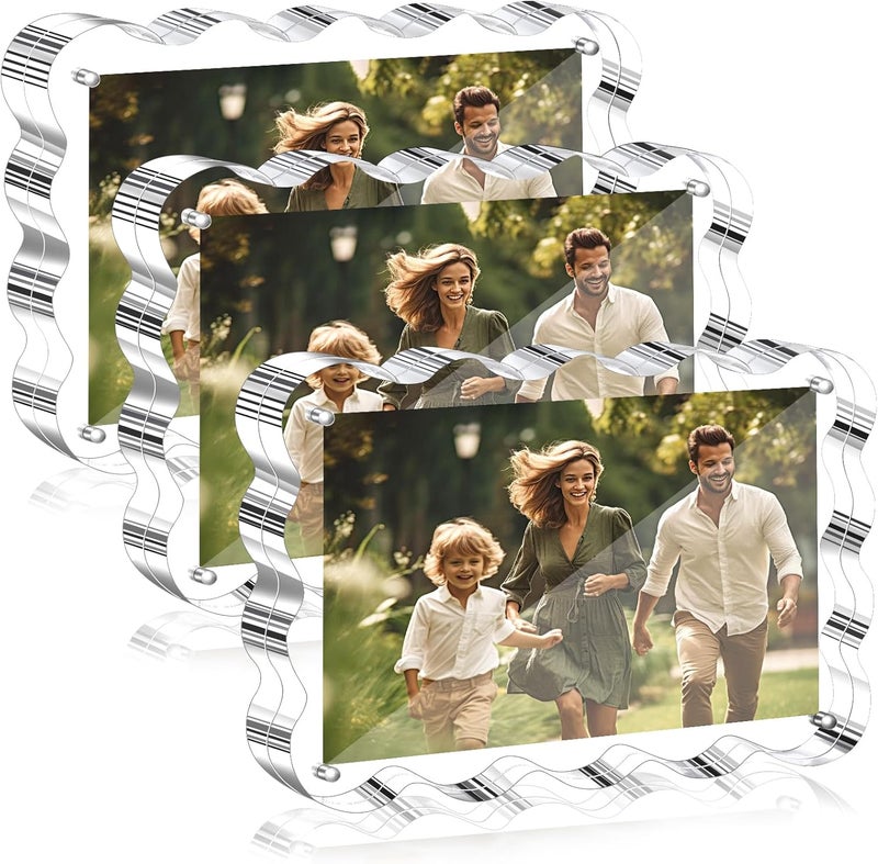 Aheroi Acrylic Picture Frames, 3 Pack 4x6 Clear Scalloped Photo Frame Freestanding Magnetic Double Sided Picture Frames, Transparent Thickened Frameless Acrylic Sign Holder, No Instal, Gifts Choice - Image 1